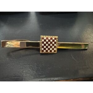 Hickok Tie Clip Checkerboard Enamel Red & White